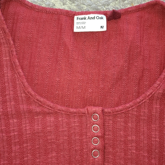 Frank and Oak - Henley Pointelle Top in Rhubarb - Picture 3 of 4